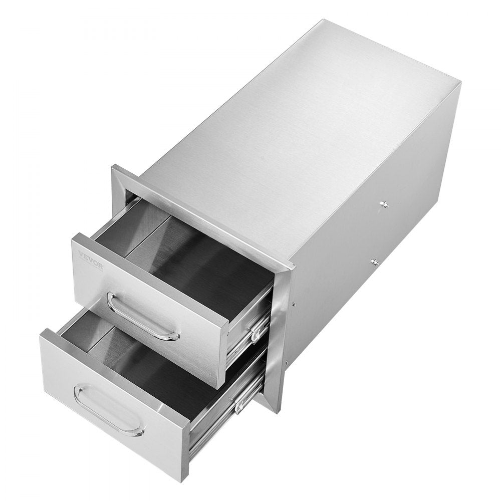 VEVOR Outdoor Kitchen Drawers 14W x 14.4H x 23D Inch, Flush Mount Double BBQ Drawers Stainless Steel with Handle, BBQ Island Drawers for Outdoor Kitchens or Grill Station