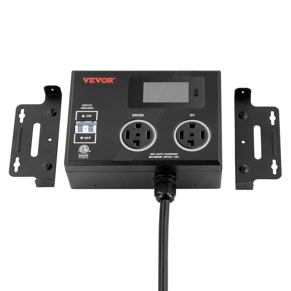 VEVOR NEMA Splitter for Dryer and EV, 3-Color LED Indicator, 240V Smart Power Distribution, With NEMA 14-30 Plug, Two NEMA 14-30 Outlets, 3.4 in LCD Screen, Max 24A Dryer EV, Tested to ETL Standard