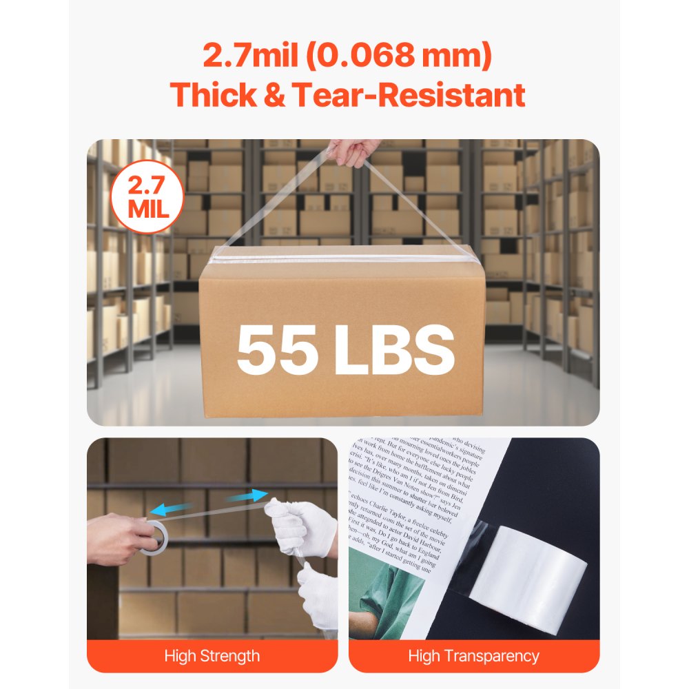 VEVOR Clear Packing Tape, 1.5 inches Core, 6 Rolls 1.88 Inches x 25 Yards Packing Tape with Dispenser, 2.7 Mil Heavy Duty Packaging Tape Designed for Moving, Storage and Packing, Shipping and Mailing
