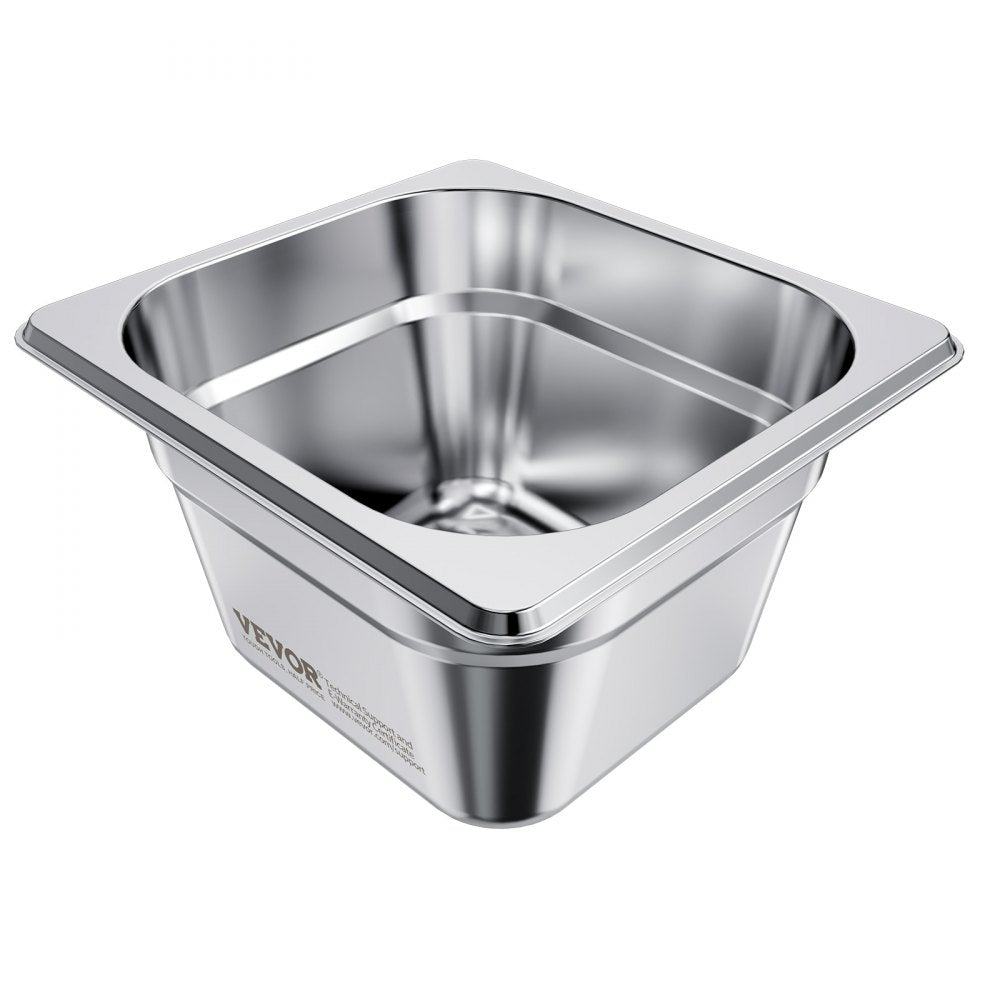 VEVOR 6 Pack Stainless Steam Hotel Pans, 1/6 Size Table Steam Pan, 4 Inch Deep, Anti Jam Restaurant Supplies Reusable Rustproof Catering Storage for Home, Party, Restaurant, Hotel, Buffet