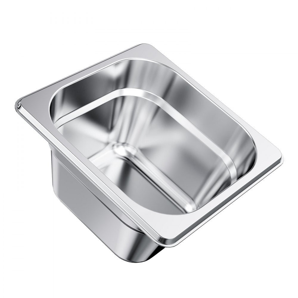 VEVOR 6 Pack Stainless Steam Hotel Pans, 1/6 Size Table Steam Pan, 4 Inch Deep, Anti Jam Restaurant Supplies Reusable Rustproof Catering Storage for Home, Party, Restaurant, Hotel, Buffet