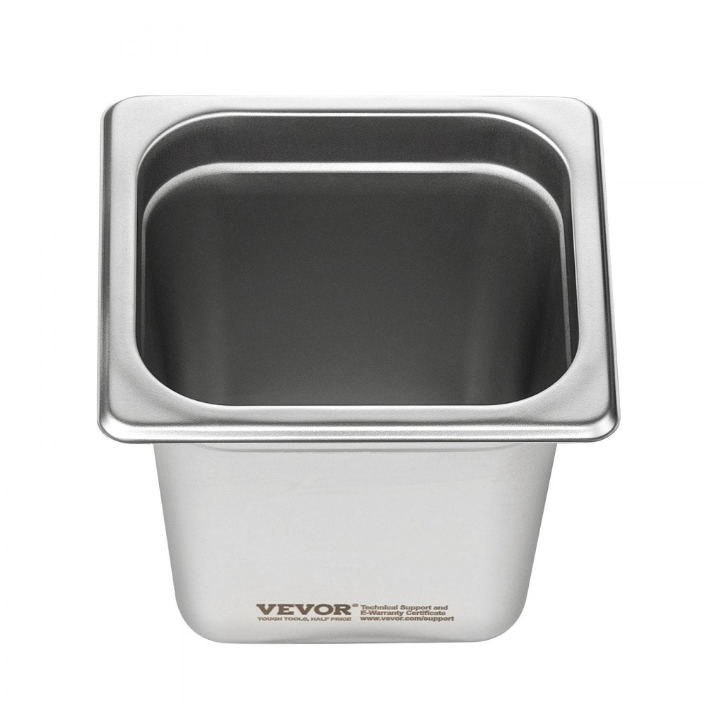 VEVOR 6 Pack Hotel Pans, 1/6  Size Anti-Jam Steam Pan, 0.8mm Thick Stainless Steel Restaurant Steam Table Pan, 6-Inch Deep Commercial Table Pan, Catering Storage Food Pan, for Industrial & Scientific