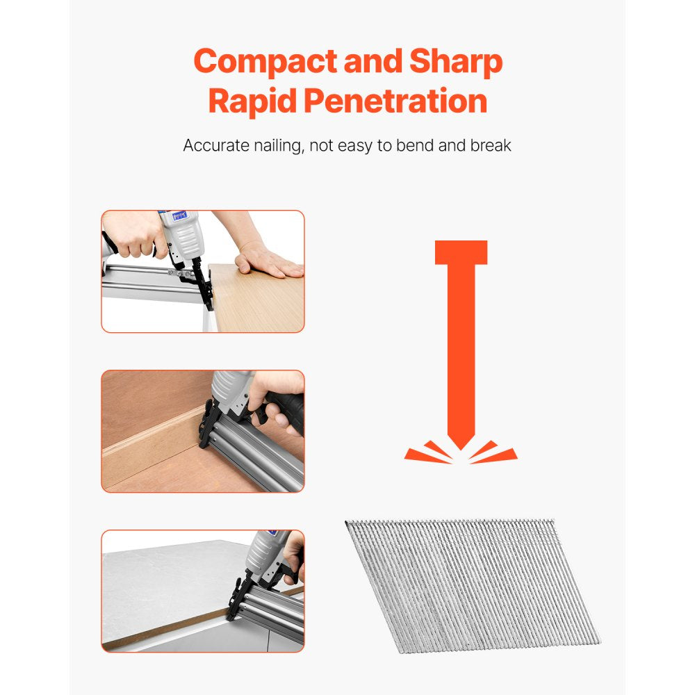 VEVOR 16 Gauge Finish Nails, 2 in Angled Finishing Nails, 2000-Count Galvanized Finishing Nail, 20-Degree Heavy-Duty Brad Nail with Galvanized Anti-Rust Process, for 16GA 20° Angled Finish Nailers