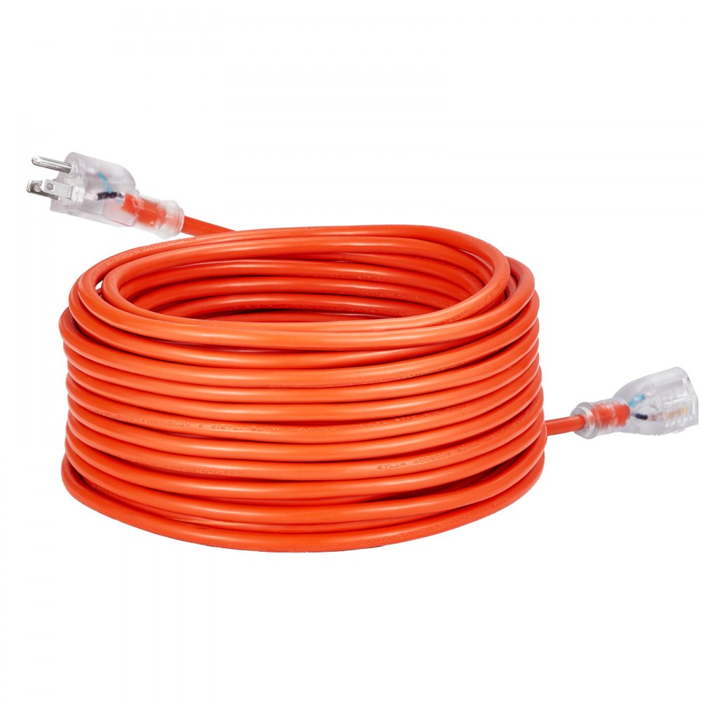 VEVOR 100FT Indoor Outdoor Extension Cord, 16AWG 10Amps 1250W, 3 Prongs Appliance Electric Cord with Lighted End, Flexible & -40°C Cold-Resistant for Office Home Use, ETL Listed