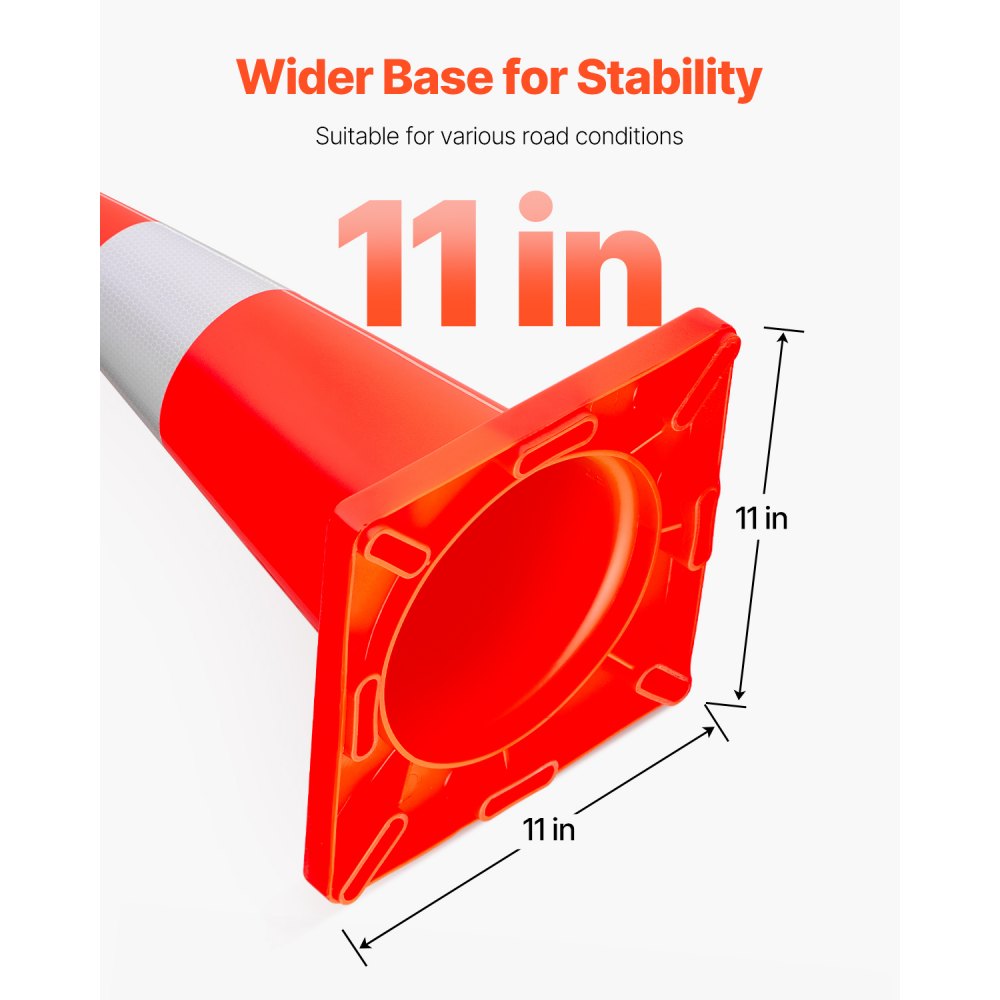 VEVOR 12Pack 18\" Traffic Cones, Safety Road Parking Cones PVC Base, Orange Traffic Cone with Reflective Collars, Hazard Construction Cones for Home Traffic Parking