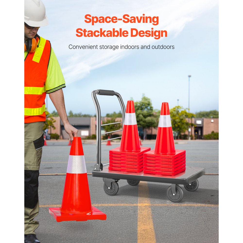 VEVOR 12Pack 18\" Traffic Cones, Safety Road Parking Cones PVC Base, Orange Traffic Cone with Reflective Collars, Hazard Construction Cones for Home Traffic Parking