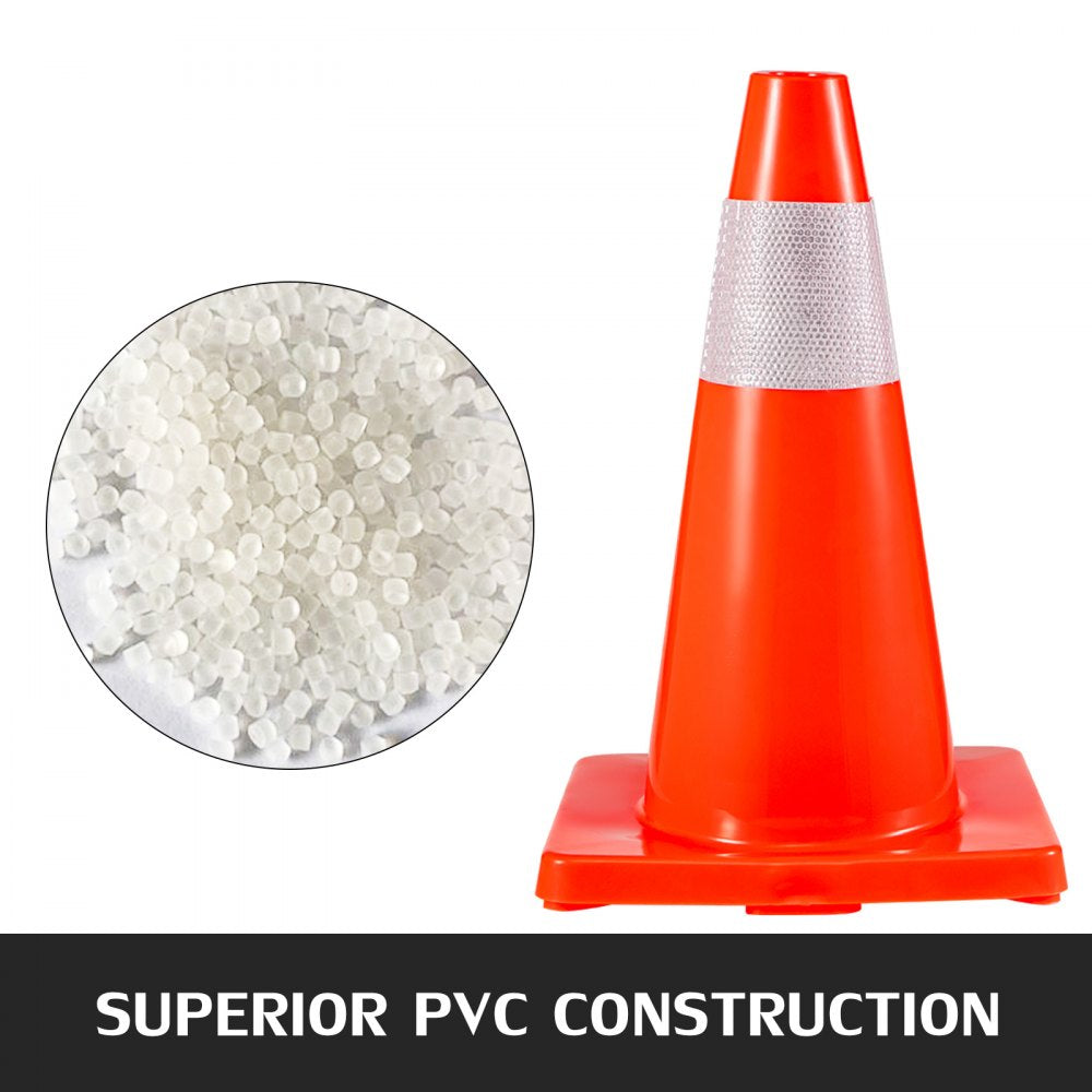 VEVOR 20Pack 18\" Traffic Cones, Safety Road Parking Cones PVC Base, Orange Traffic Cone with Reflective Collars, Hazard Construction Cones for Home Traffic Parking
