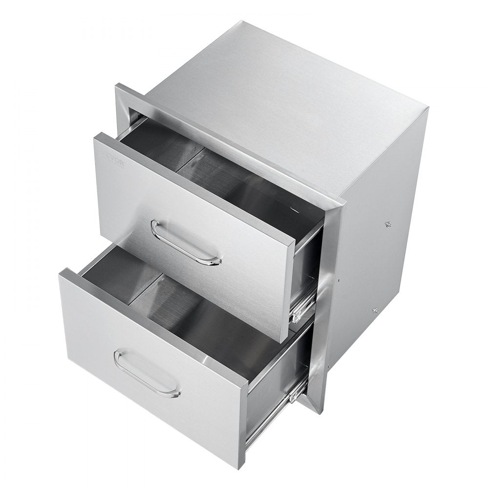VEVOR Outdoor Kitchen Drawers 17.8W x 20.2H x 12.2D Inch, Flush Mount Double BBQ Drawers Stainless Steel with Handle, BBQ Island Drawers for Outdoor Kitchens or Patio Grill Station