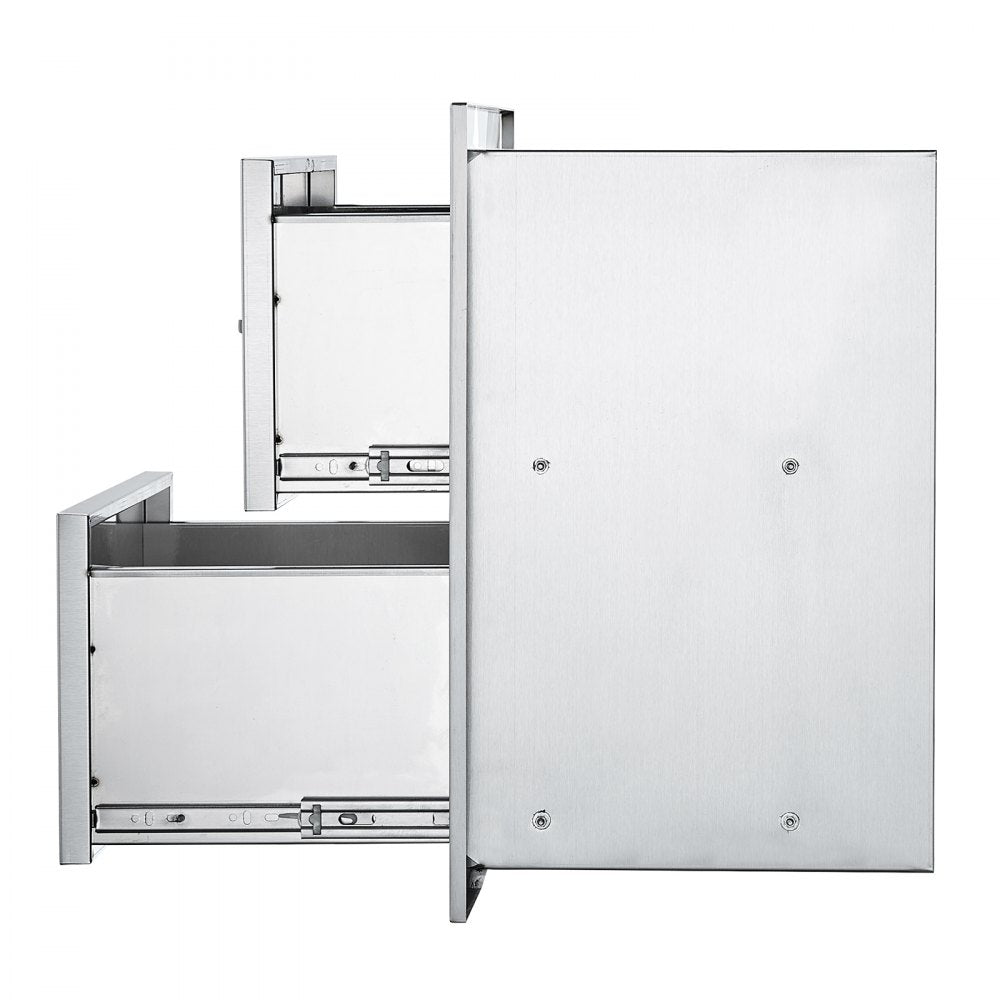 VEVOR Outdoor Kitchen Drawers 17.8W x 20.2H x 12.2D Inch, Flush Mount Double BBQ Drawers Stainless Steel with Handle, BBQ Island Drawers for Outdoor Kitchens or Patio Grill Station