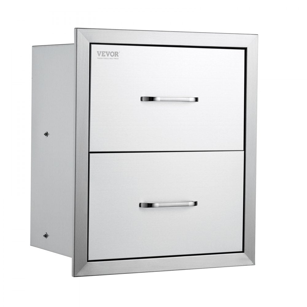 VEVOR Outdoor Kitchen Drawers 17.8W x 20.2H x 12.2D Inch, Flush Mount Double BBQ Drawers Stainless Steel with Handle, BBQ Island Drawers for Outdoor Kitchens or Patio Grill Station