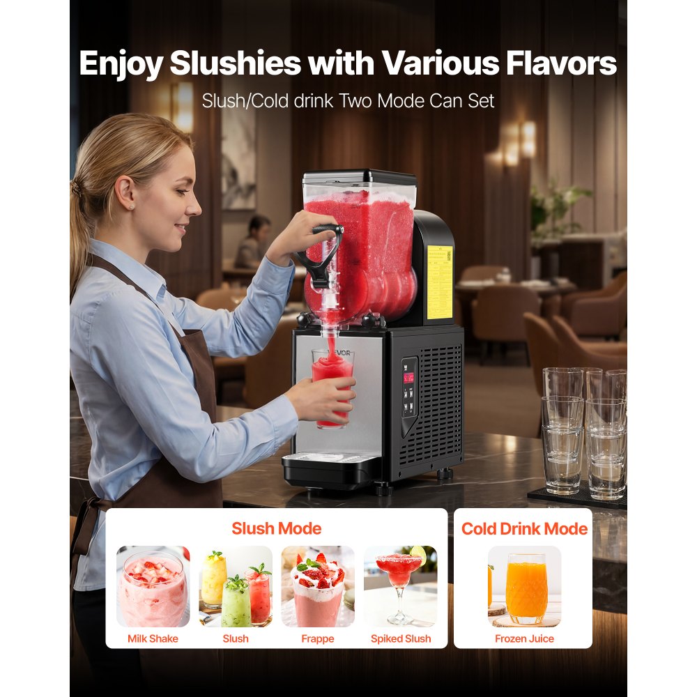 VEVOR Slushie Machine, 6L/1.6Gal Commercial Slushy Maker, Frozen Drink Maker with Self-Cleaning, Margarita Machine for Restaurants Bars Party for Slushie, Margaritas, Milkshake & More