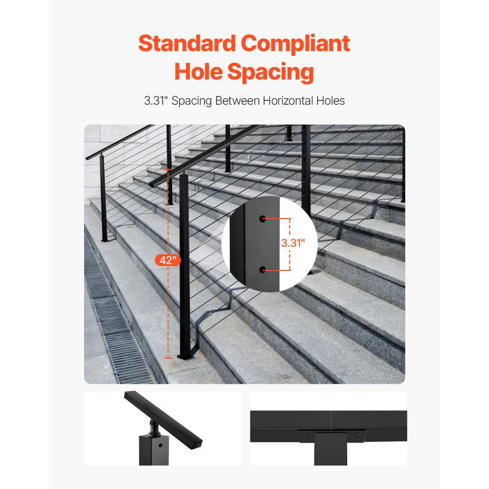 VEVOR Cable Railing Post, 42x1x2 Inch Stair Railing Post, with Pre-Drilled 30° Angled Holes, Stainless Steel Cable Rail Post with Horizontal and Curved Bracket, 1-Pack, Black, 1JZLGZXHS106VRA3X001V0