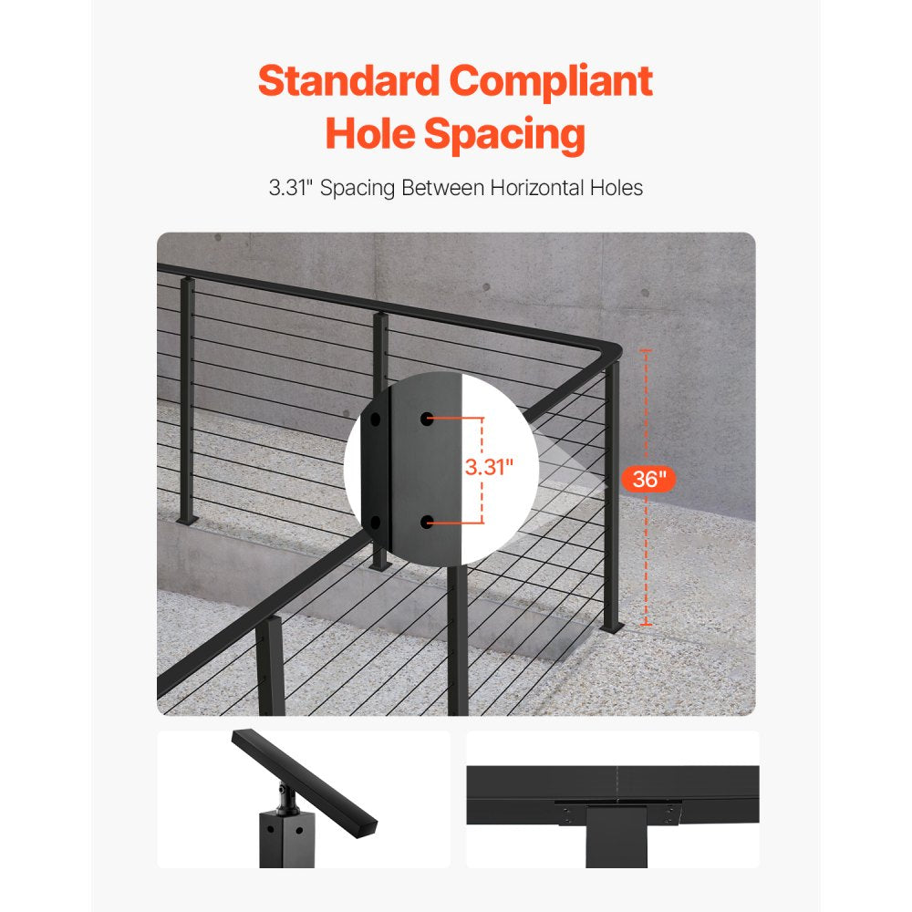 VEVOR Cable Railing Post, 36x1x2 Inch Corner Railing Post, with L-Shaped Pre-Drilled Holes, Stainless Steel Cable Rail Post with Horizontal and Curved Bracket, 1-Pack, Black, 1JZLGZXHS914IVCFL001V0