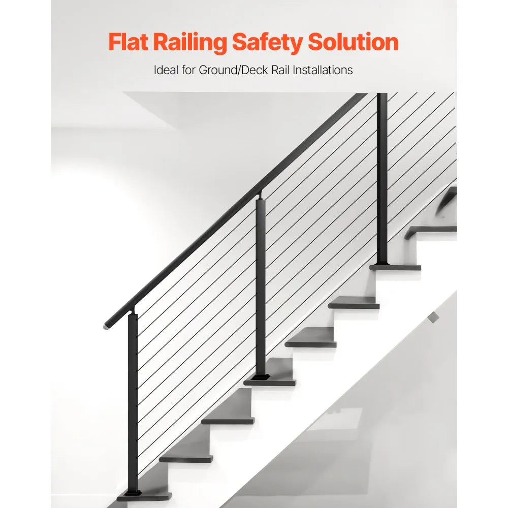 VEVOR Cable Railing Post, 36x2x2 Inch Stair Railing Post, with Pre-Drilled 30° Angled Holes, Stainless Steel Cable Rail Post with Horizontal and Curved Bracket, 1-Pack, Black, 1JZLGZXHS914YIVIS001V0