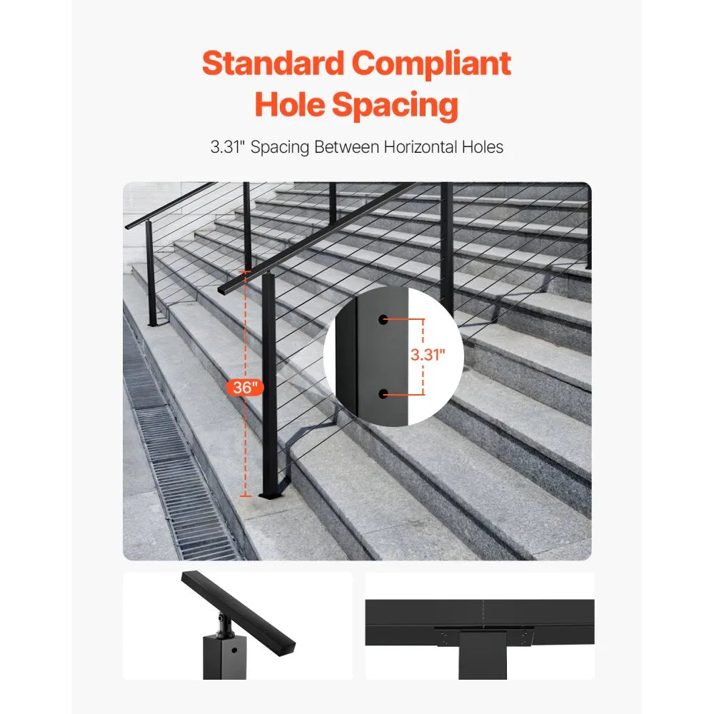 VEVOR Cable Railing Post, 36x2x2 Inch Stair Railing Post, with Pre-Drilled 30° Angled Holes, Stainless Steel Cable Rail Post with Horizontal and Curved Bracket, 1-Pack, Black, 1JZLGZXHS914YIVIS001V0