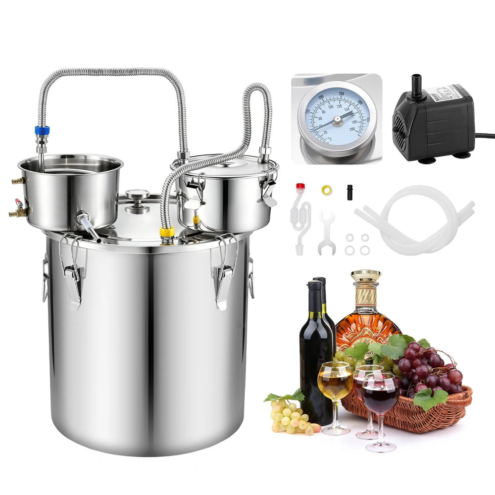 VEVOR Alcohol Still, 13.2 GAL/ 50L Alcohol Distiller with Thumper Keg, Dual-scale Thermometer, and Water Pump, Home Brewing Kit for DIY Whiskey Wine Brandy