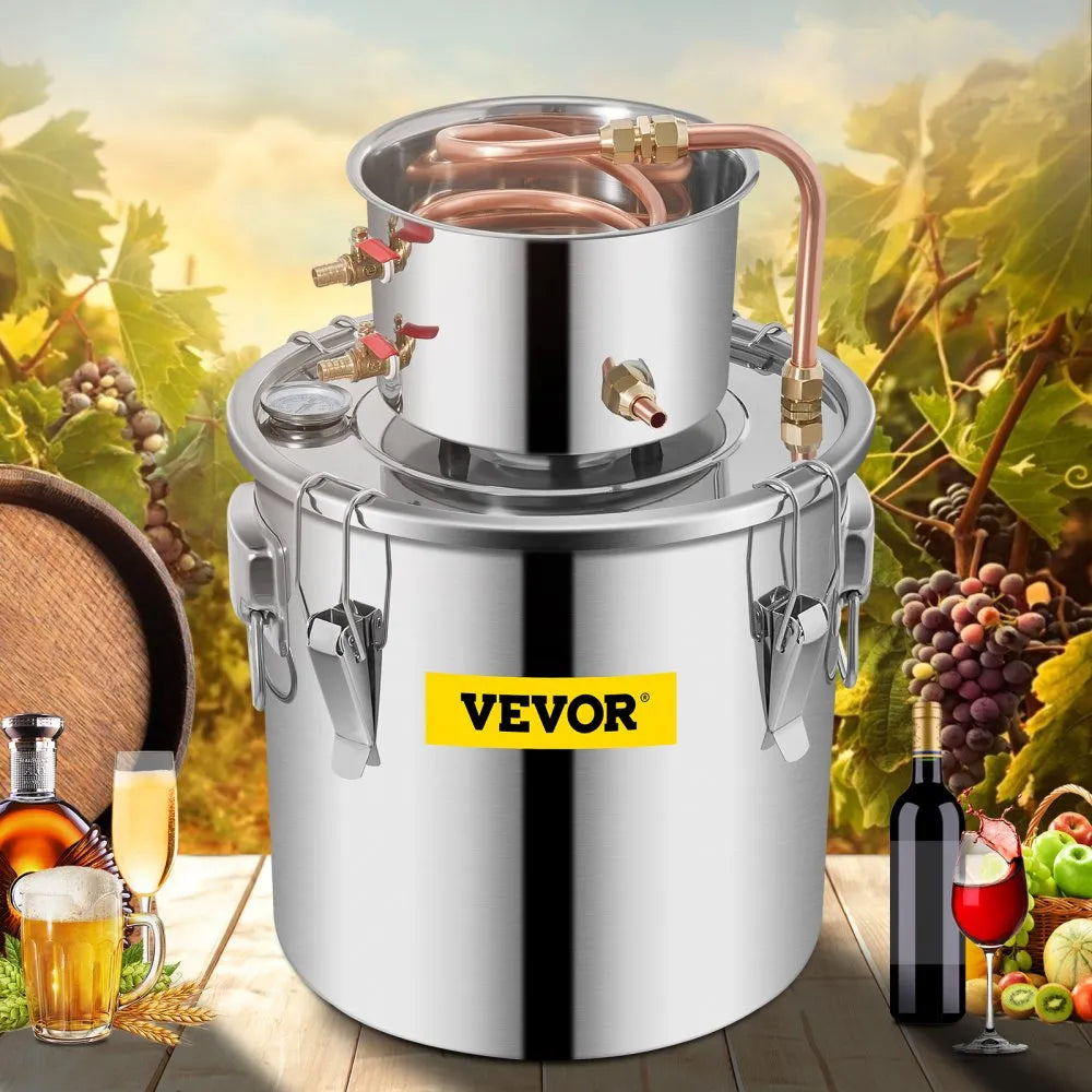 VEVOR Alcohol Still 3Gal/21L, Alcohol Distiller with Circulating Pump, Alcohol Still Copper Tube, Whiskey Distilling Kit with Build-In Thermometer, Whiskey Making Kit for DIY Alcohol, Stainless Steel
