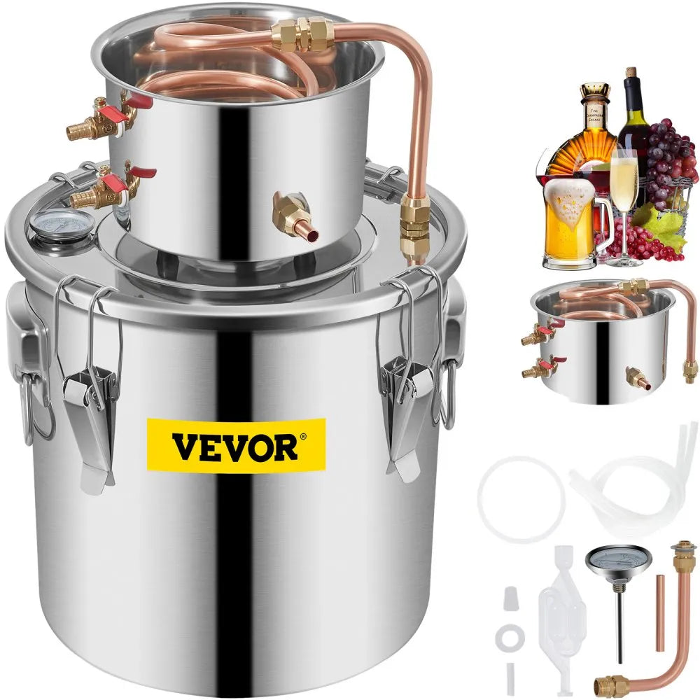 VEVOR Alcohol Still 3Gal/21L, Alcohol Distiller with Circulating Pump, Alcohol Still Copper Tube, Whiskey Distilling Kit with Build-In Thermometer, Whiskey Making Kit for DIY Alcohol, Stainless Steel