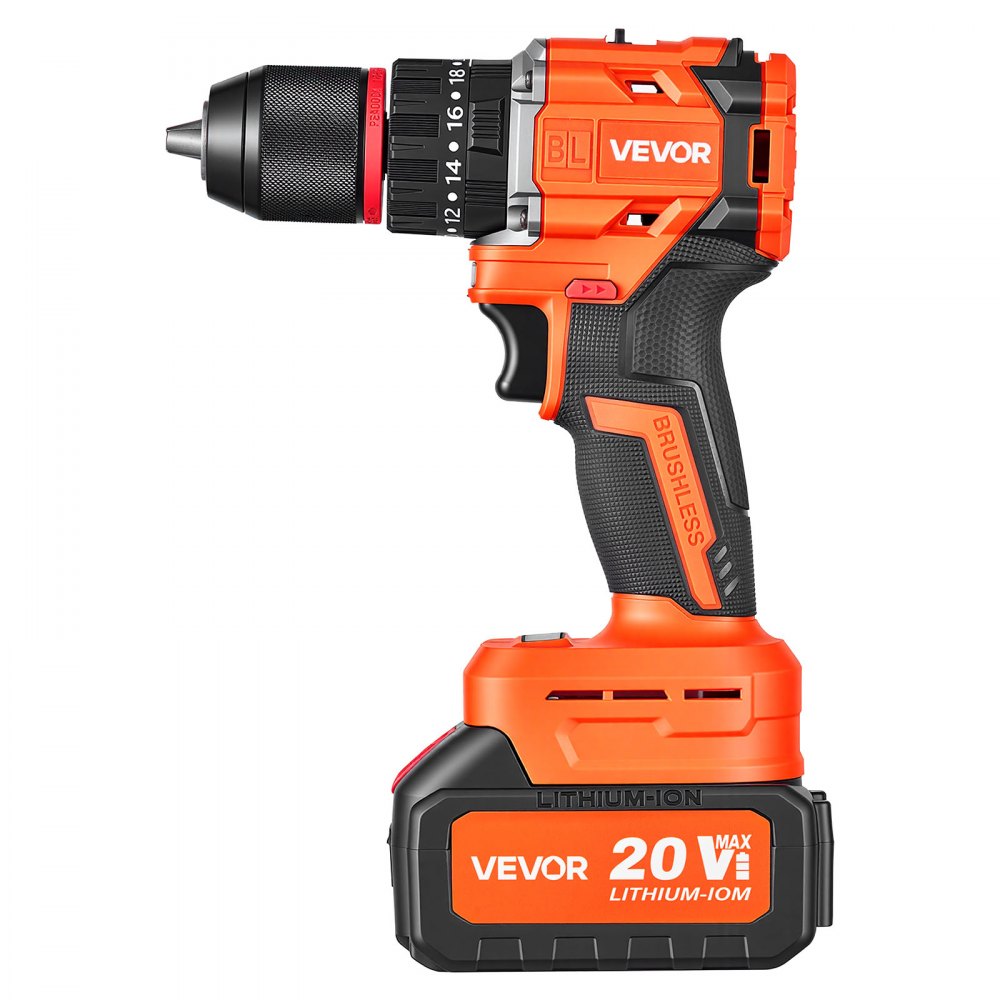 VEVOR Hammer Drill 20V 1/2 in 30000 IPM Brushless Cordless Impact Drill Kit, for Drilling Wood Metal Screw Driving, 4000 mAh Lithium-Ion Battery Pack and Charger, with All-Metal Chuck, Compact Design