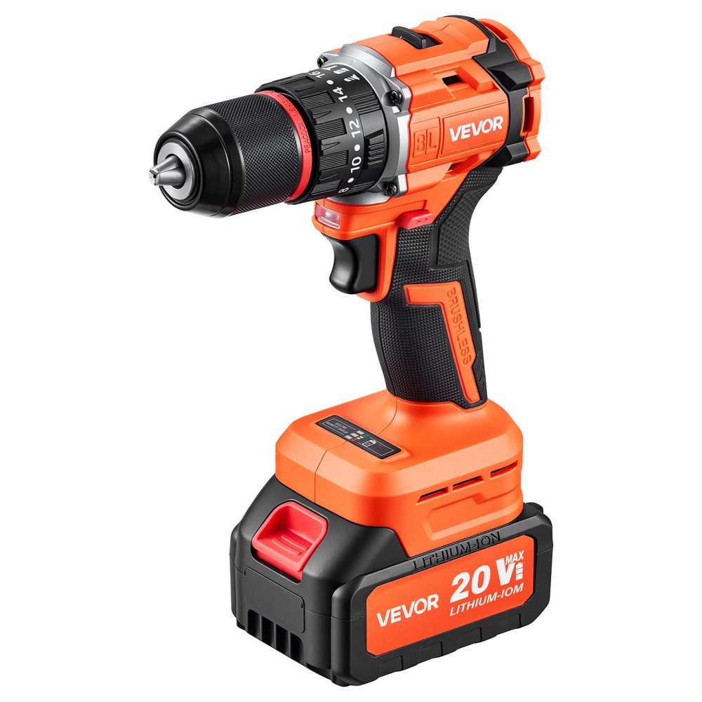 VEVOR Hammer Drill 20V 1/2 in 30000 IPM Brushless Cordless Impact Drill Kit, for Drilling Wood Metal Screw Driving, 4000 mAh Lithium-Ion Battery Pack and Charger, with All-Metal Chuck, Compact Design