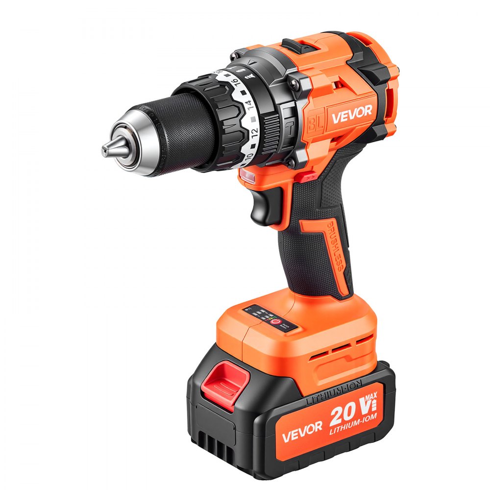 VEVOR Hammer Drill 20V 1/2 in 24000 IPM Brushless Cordless Impact Drill Kit, for Drilling Wood Metal Screw Driving, 4000 mAh Lithium-Ion Battery Pack and Charger, with All-Metal Chuck, Compact Design