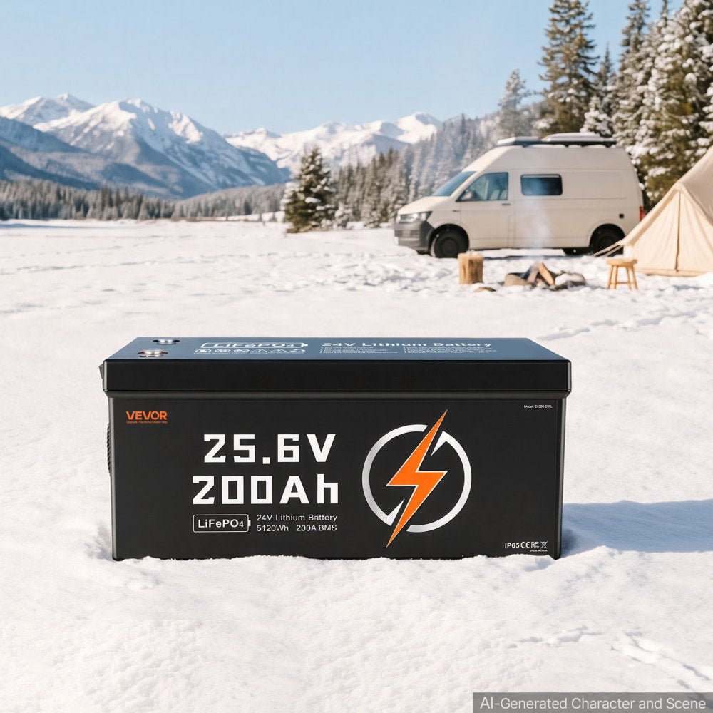 VEVOR 24V 200Ah LiFePO4 Lithium Battery 4000+ Cycles Built-in 200A BMS, Lithium Battery with Low Temperature Protection, Supports 8P2S Connection, 5120Wh Energy, for RV, Trolling Motor, Marine, Solar