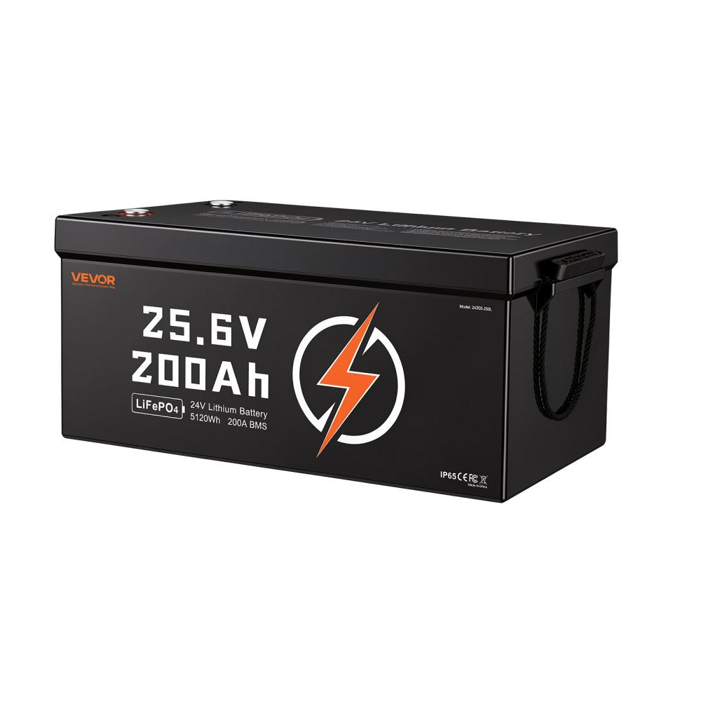 VEVOR 24V 200Ah LiFePO4 Lithium Battery 4000+ Cycles Built-in 200A BMS, Lithium Battery with Low Temperature Protection, Supports 8P2S Connection, 5120Wh Energy, for RV, Trolling Motor, Marine, Solar