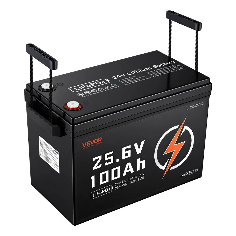 VEVOR 24V 100Ah LiFePO4 Lithium Battery 4000+ Cycles 100A BMS with Bluetooth, 2560Wh Lithium Battery with Low Temperature Protection, Supports 8P2S Connection, for RV, Trolling Motor, Marine, Solar