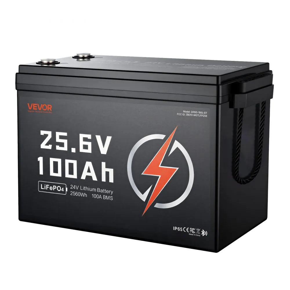 VEVOR 24V 100Ah LiFePO4 Lithium Battery 4000+ Cycles 100A BMS with Bluetooth, 2560Wh Lithium Battery with Low Temperature Protection, Supports 8P2S Connection, for RV, Trolling Motor, Marine, Solar