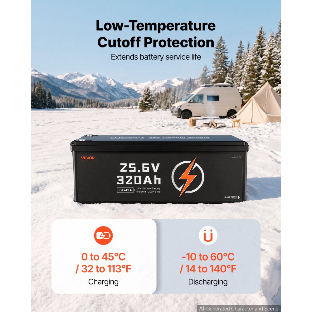 VEVOR 24V 320Ah LiFePO4 Lithium Battery 4000+ Cycles 200A BMS with Bluetooth, 8192Wh Lithium Battery with Low Temperature Protection, Supports 8P2S Connection, for RV, Trolling Motor, Marine, Solar