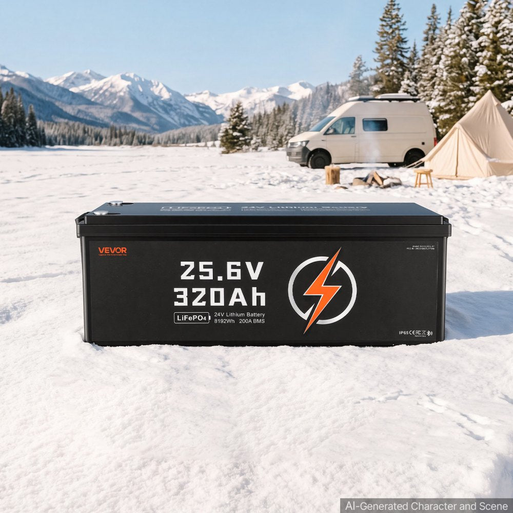 VEVOR 24V 320Ah LiFePO4 Lithium Battery 4000+ Cycles 200A BMS with Bluetooth, 8192Wh Lithium Battery with Low Temperature Protection, Supports 8P2S Connection, for RV, Trolling Motor, Marine, Solar