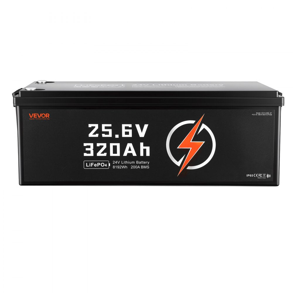 VEVOR 24V 320Ah LiFePO4 Lithium Battery 4000+ Cycles 200A BMS with Bluetooth, 8192Wh Lithium Battery with Low Temperature Protection, Supports 8P2S Connection, for RV, Trolling Motor, Marine, Solar
