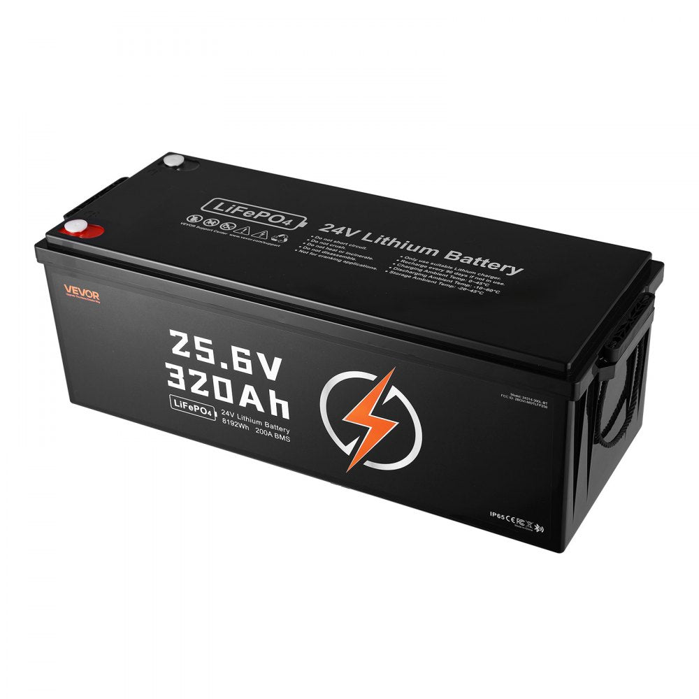 VEVOR 24V 320Ah LiFePO4 Lithium Battery 4000+ Cycles 200A BMS with Bluetooth, 8192Wh Lithium Battery with Low Temperature Protection, Supports 8P2S Connection, for RV, Trolling Motor, Marine, Solar