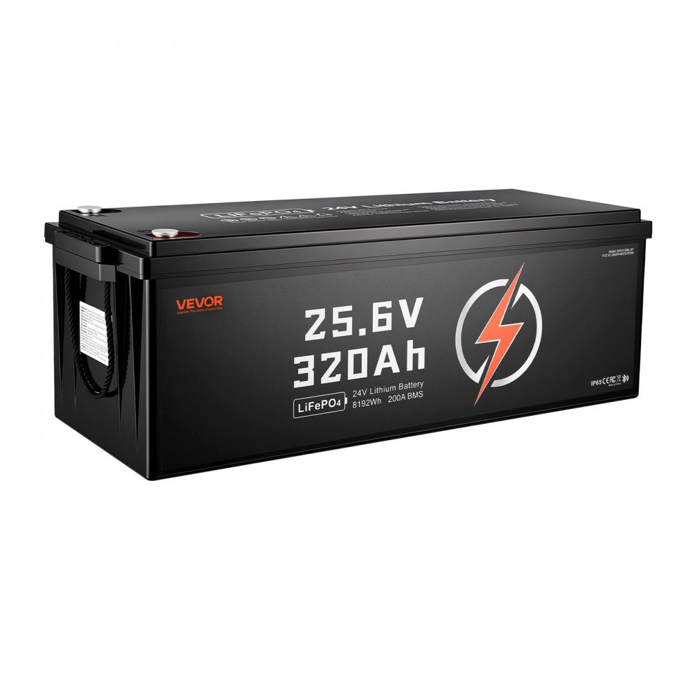 VEVOR 24V 320Ah LiFePO4 Lithium Battery 4000+ Cycles 200A BMS with Bluetooth, 8192Wh Lithium Battery with Low Temperature Protection, Supports 8P2S Connection, for RV, Trolling Motor, Marine, Solar