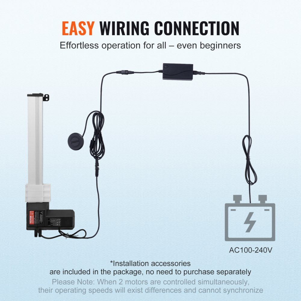 VEVOR Linear Actuator Kit, 13 Inch High Speed 0.55"/s Linear Motion Actuator 24V, 220lbs/1000N Linear Actuator for TV/Table/Sofa Lifting, IP44 Protection - Adapter Power Supply Included