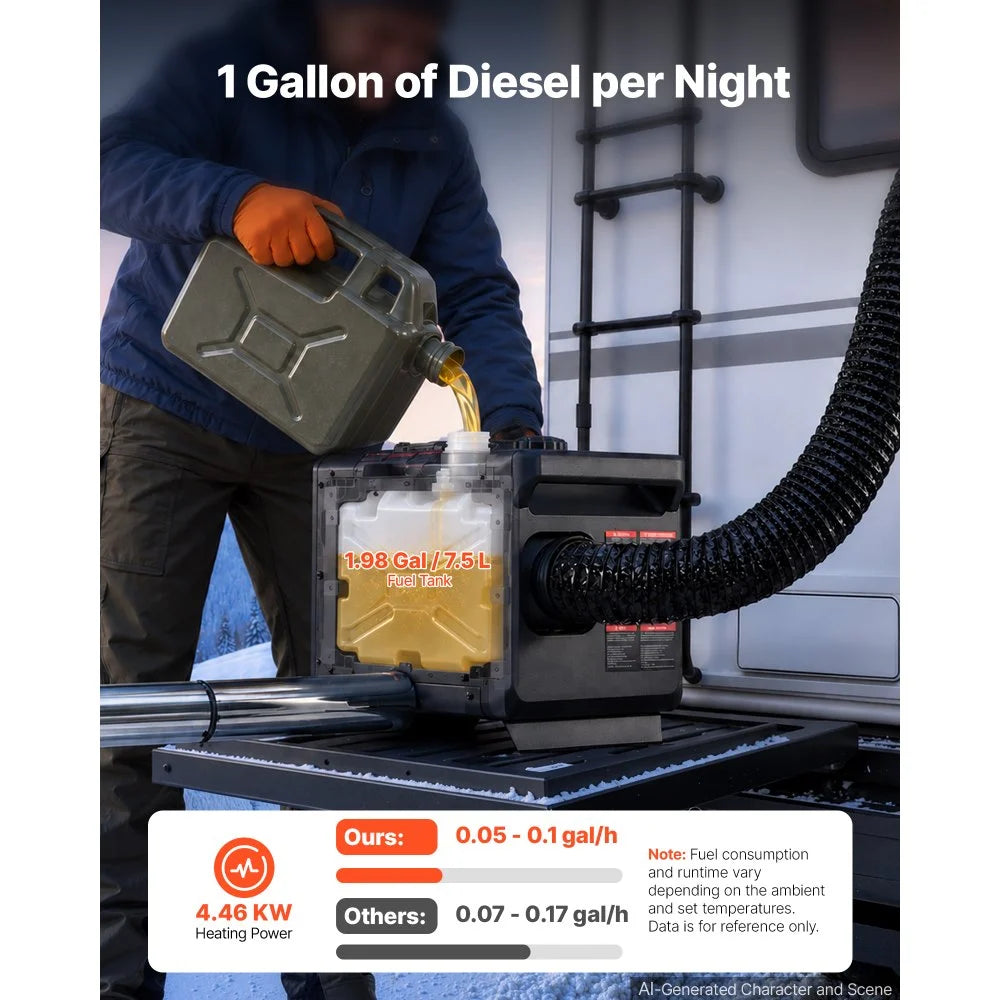 VEVOR Diesel Heater DC 12-24V 1.98 Gal / 7.5 L Fuel Tank Aluminum Element, For Outdoor Camping, Fast Heating at Max 18045 ft, with Bluetooth App Control, Remote Control, and LCD Panel, CO Alarm