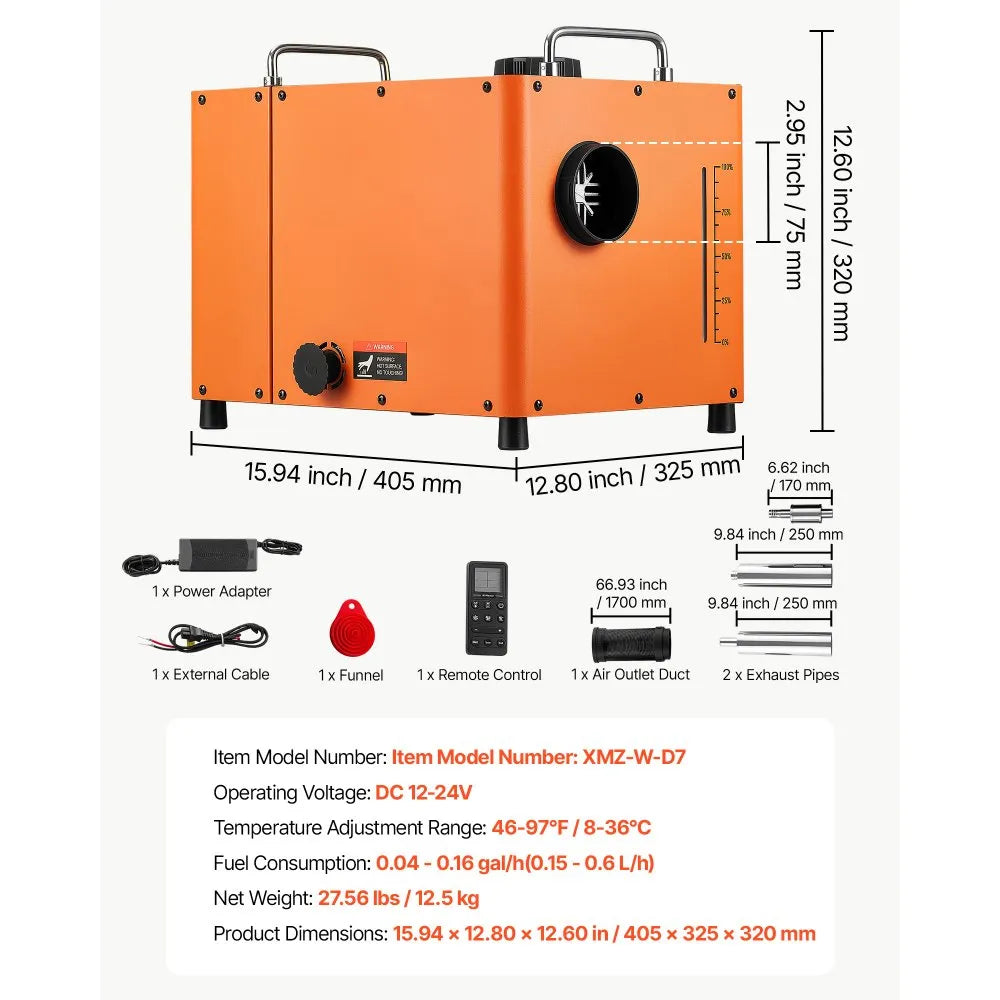 VEVOR Diesel Heater DC 12-24V 2.38 Gal / 9 L Fuel Tank Diesel Air Heater, For Outdoor Camping, Aluminum Element Fast Heating, with Bluetooth App Control, Remote Control, and LCD Panel, CO Alarm