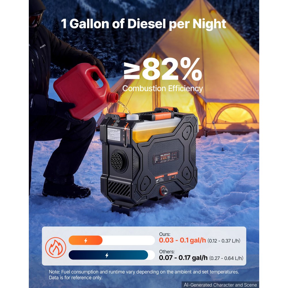 VEVOR Diesel Heater Dual-Motor 1.6 Gal / 6 L Fuel Tank Diesel Air Heater, For Various Vehicles and Camping Tents, Fast Heating, with Remote Control and LCD Panel, Max 16404 ft, Low Noise Operation