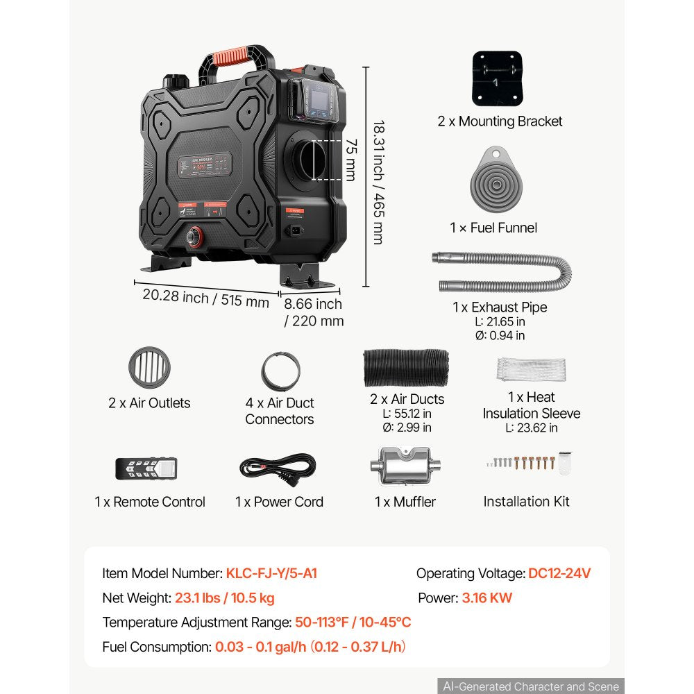 VEVOR Diesel Heater Dual-Motor 1.6 Gal / 6 L Fuel Tank Diesel Air Heater, For Various Vehicles and Camping Tents, Fast Heating, with Remote Control and LCD Panel, Max 16404 ft, Low Noise Operation