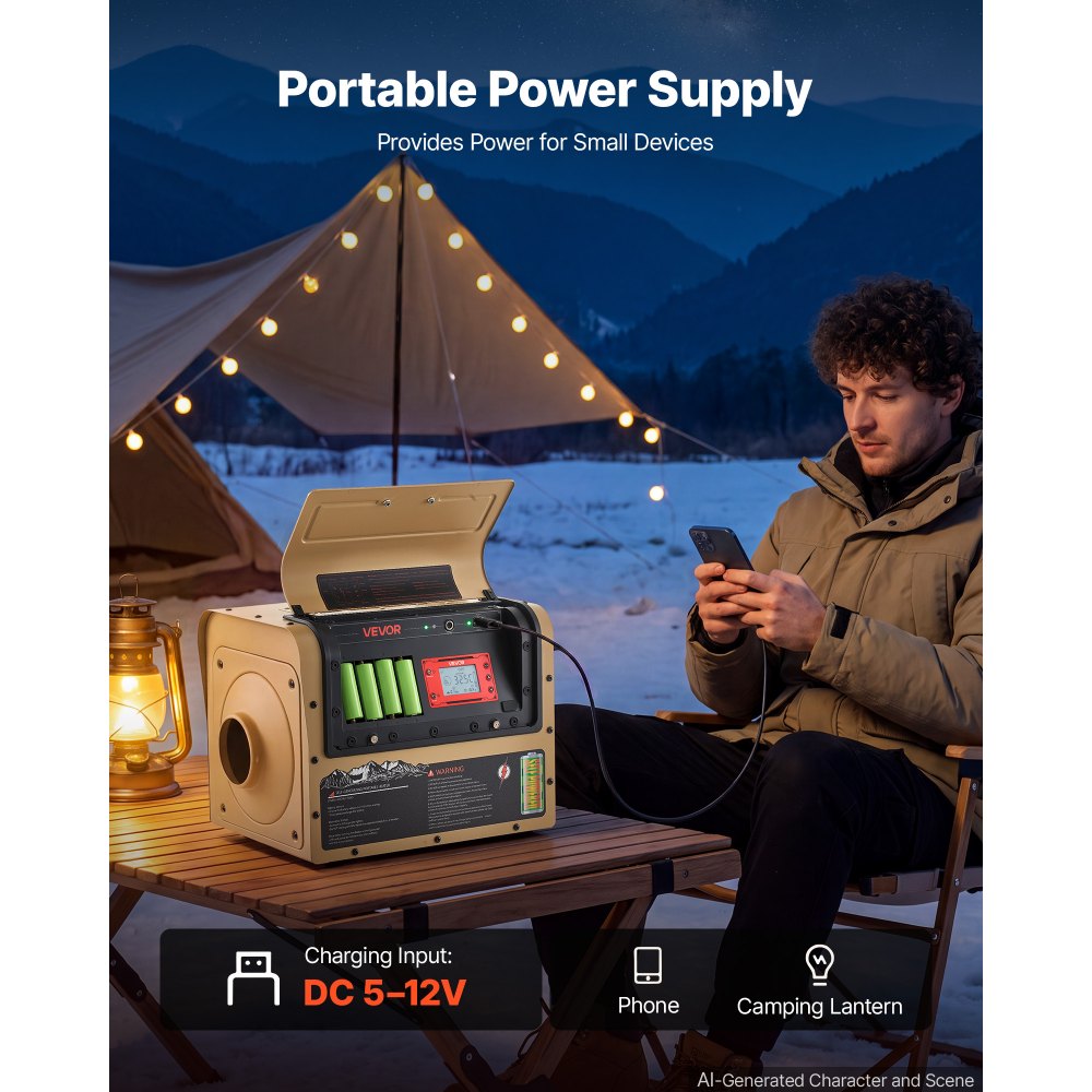 VEVOR Self-Powered Diesel Heater 1 Gal / 3.8 L Fuel Tank Diesel Air Heater, For Camping, Tents, Vehicles, and Outdoor Use, Fast Heating, Self-Generating Portable Power Station, USB Output, Low Noise