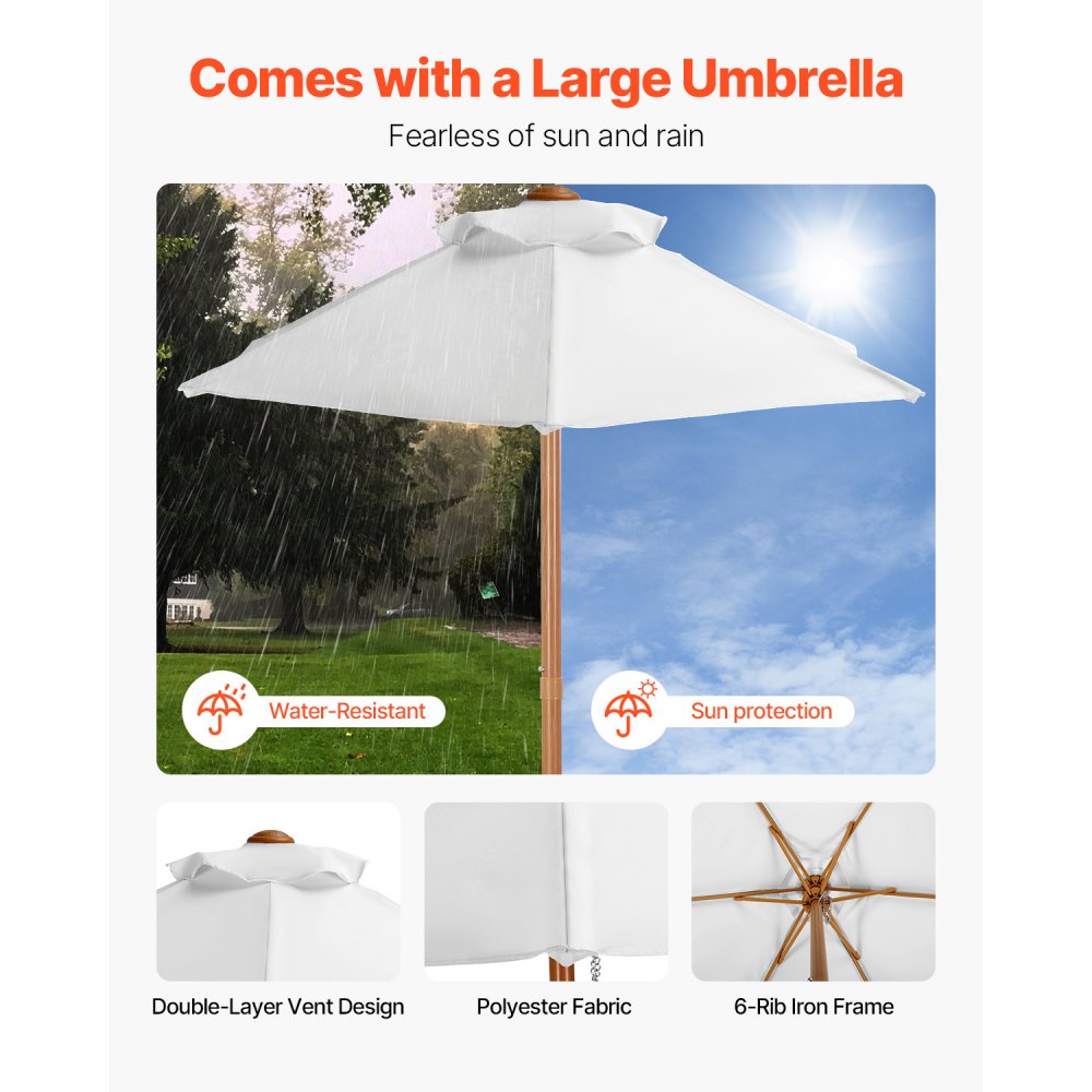 VEVOR Kids Picnic Table with Umbrella, 3-in-1 Sand & Water Table, Outdoor Wooden Table and Bench Set with 2 Trays, 4-People Patio Dining Furniture for Garden, Backyard and Porch (Walnut)
