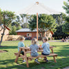 VEVOR Kids Picnic Table with Umbrella, 3-in-1 Sand & Water Table, Outdoor Wooden Table and Bench Set with 2 Trays, 4-People Patio Dining Furniture for Garden, Backyard and Porch (Walnut)
