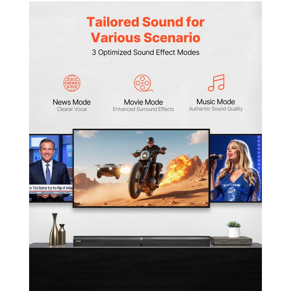 VEVOR Sound Bar for Smart TV, 2.0 Channel, 32-Inch 2 in 1 Detachable Soundbar TV Speakers, with Bluetooth HDMI AUX USB Connection, Remote Control, 80W Surround Sound System, for Home Theater Audio