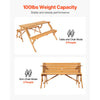 VEVOR 2-in-1 Transforming Interchangeable Picnic Table, Outdoor Wooden Table and Bench Set, Portable Foldable Bench with Umbrella Hole, Patio Dining Furniture for Garden, Backyard, Porch (Brown)