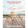 VEVOR 2-in-1 Transforming Interchangeable Picnic Table, Outdoor Wooden Table and Bench Set, Portable Foldable Bench with Umbrella Hole, Patio Dining Furniture for Garden, Backyard, Porch (Brown)