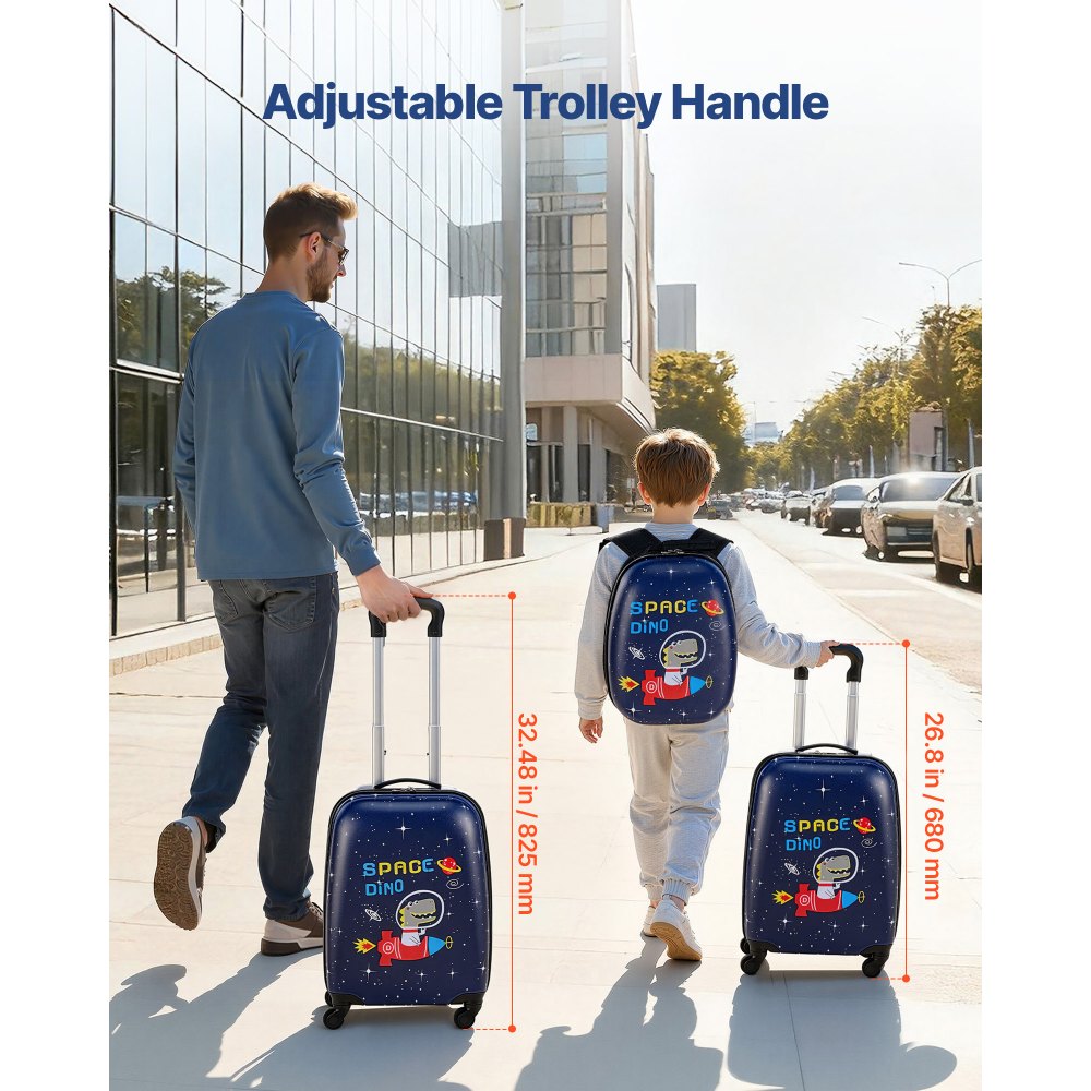 VEVOR Kids Luggage Set, 2 Piece, 18 Inch Hardside Rolling Wheels Suitcase with Hard-Shell Backpack, Dinosaur Kids Carry on Luggage Set, Holiday Birthday Gift for Girls & Boys, Airline Approved