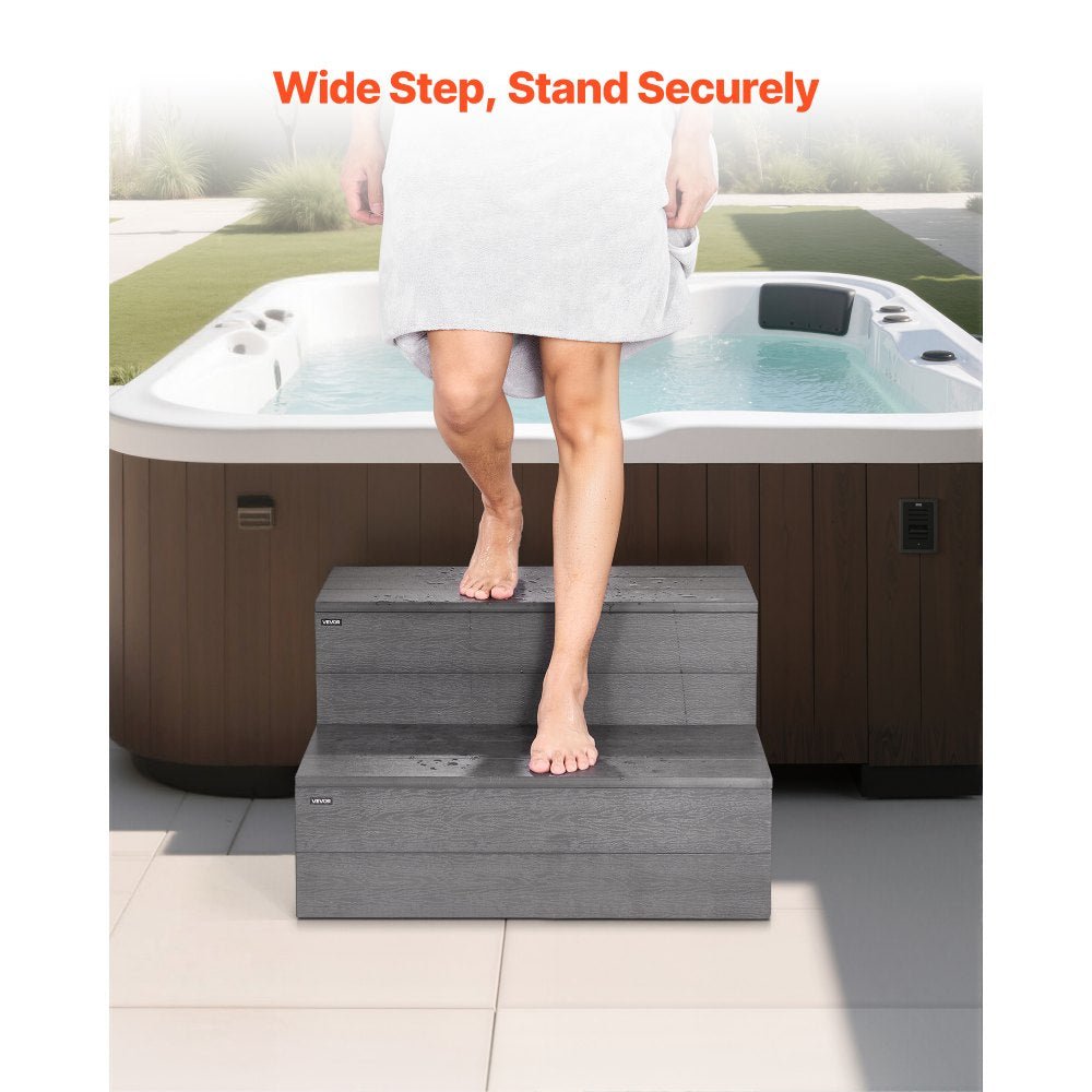 VEVOR Hot Tub Steps, 2-Step Spa Outdoor Stairs, Heavy Duty 25 inch Wide HIPS Above-Ground/Inflatable Pool Ladder with 600 lbs Weight Capacity, Multi-Use for Porch, Patio, Deck, Campers, Graphite Gray