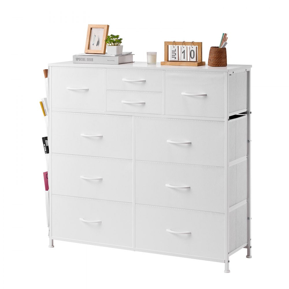 VEVOR 10 Drawer Dresser, Fabric Drawer Dresser with Fabric Bins, Closet Storage Drawers with Easy Pull Handle and Sturdy Steel Frame, Fabric Storage Tower for Bedroom, Hallway, Closet, Nursery, White