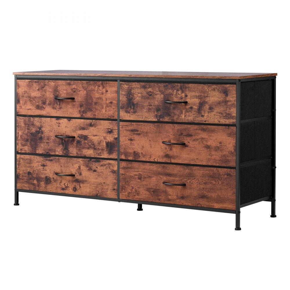 VEVOR 6 Drawer Dresser, Tall Chest Organizer Drawer Dresser, TV Stand with Storage, Closet Storage Drawers with Sturdy Steel Frame, Fabric Storage Tower for Bedroom, Hallway, Closet, Rustic Brown
