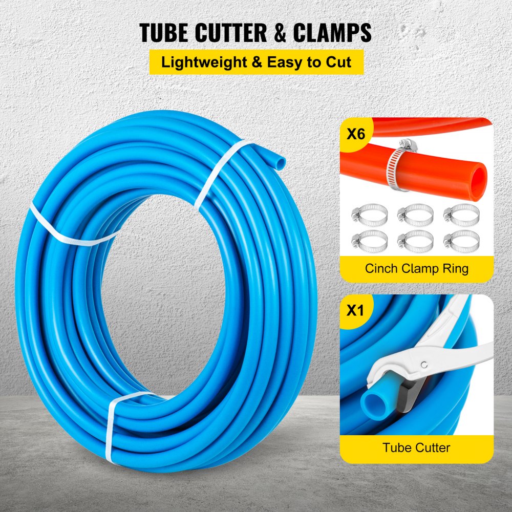 VEVOR Oxygen-Barrier PEX Tubing 300Ft Red + 300Ft Blue 1/2 Inch Radiant Floor PEX Pipe Radiant Heat Floor Heating Plumbing Cold and Hot Water Tubing
